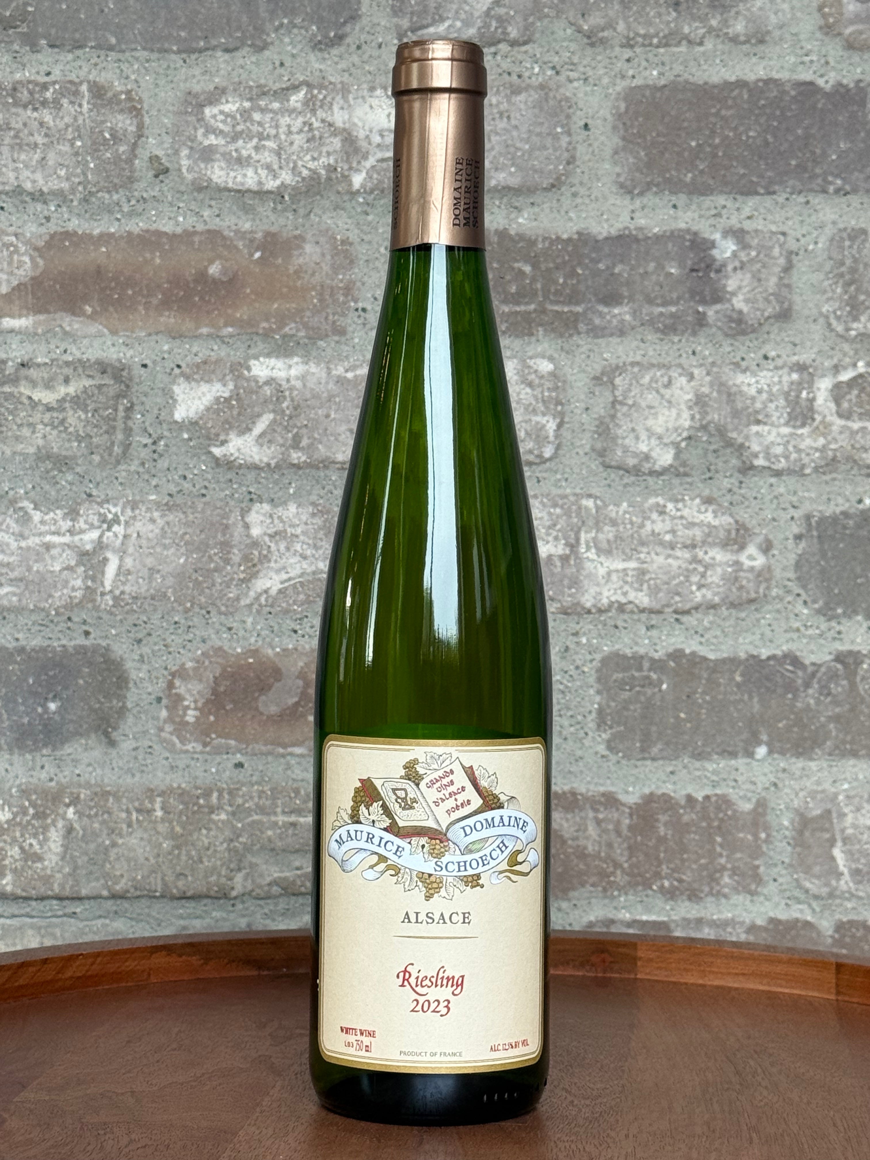 Wine bottle with a label on a stone surface