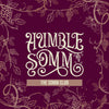 Decorative design with 'Humble SOMM' text on a purple background with vine and leaf patterns.