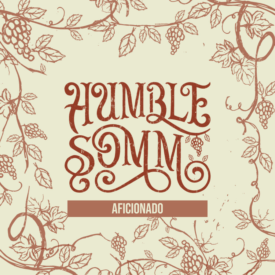 Decorative design with 'Humble Somm' text and vine patterns on a beige background